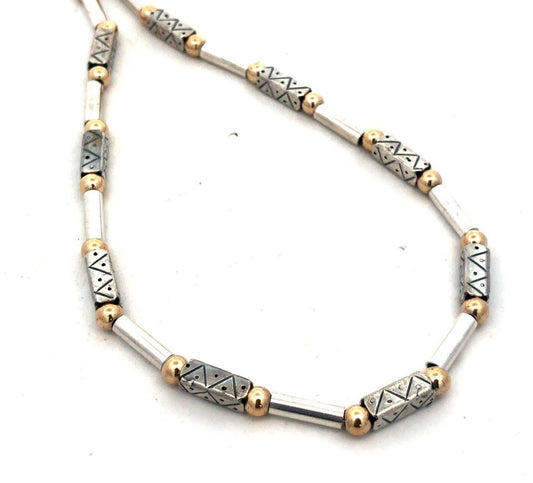 Designer Italy 925 Sterling Silver Gold Vermeil Two Tone Beaded Necklace