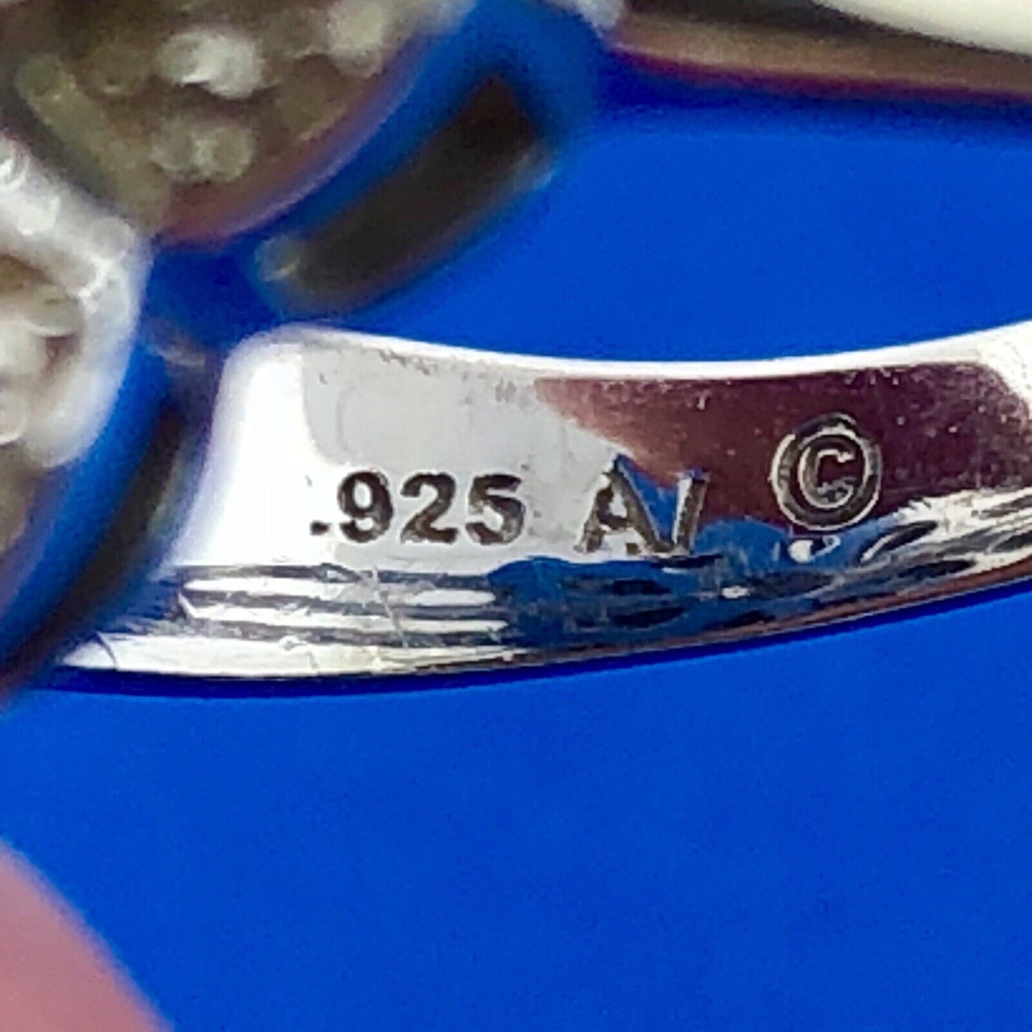 Designer AJ Sterling Silver Sapphire Diamond Floral Cluster September Anniv Ring