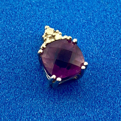 Designer 14K White Gold Cushion Cut Amethyst Diamond Accent Charm Pendant