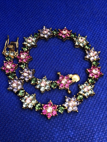 Joan Rivers Gold Tone Colorful Cubic Zirconia Flowers Bracelet