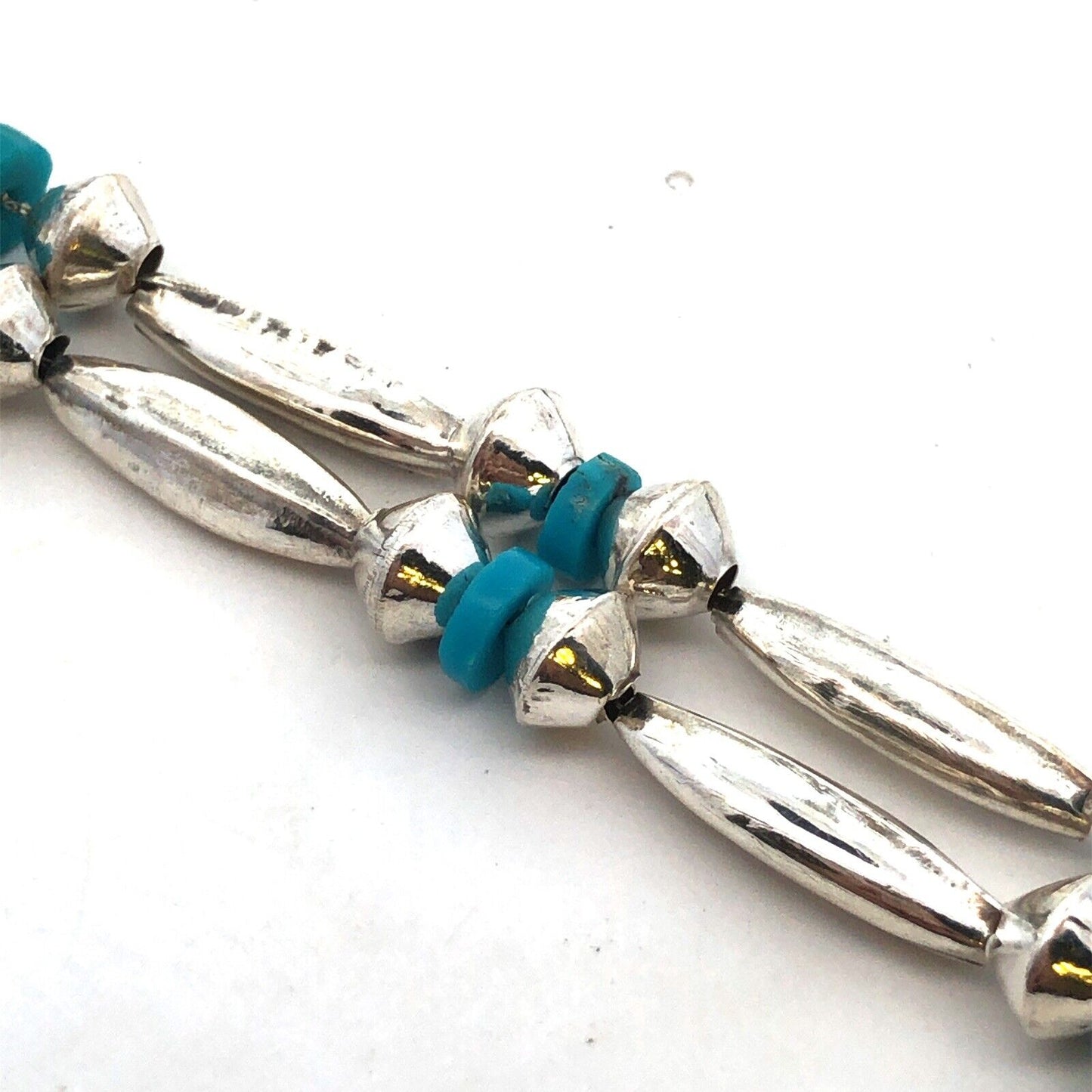 Vintage Native American Old Pawn 925 Sterling Silver Turquoise Beaded Necklace