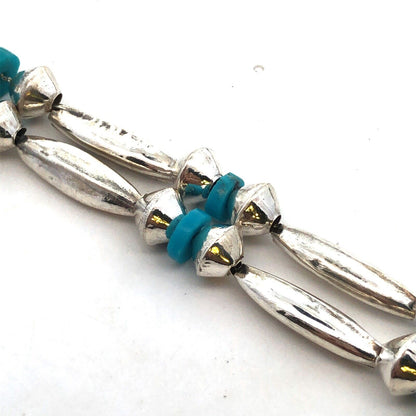 Vintage Native American Old Pawn 925 Sterling Silver Turquoise Beaded Necklace