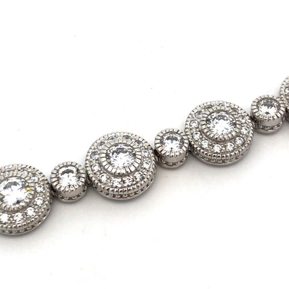 Designer R 925 Sterling Silver Round Cubic Zirconia CZ Retro Tennis Bracelet