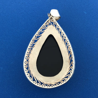 Balinese Sterling Silver Black Onyx Wisdom Protection Chakra Statement Pendant