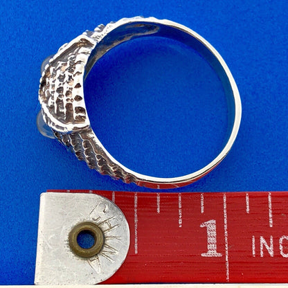 Artisan Sterling Silver Mens Moonstone Owl Textured Wisdom Prophecy Dome Ring