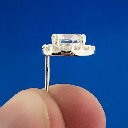 Stunning 925 Sterling Silver Cubic Zirconia Solitaire Halo Bridal Stud Earrings