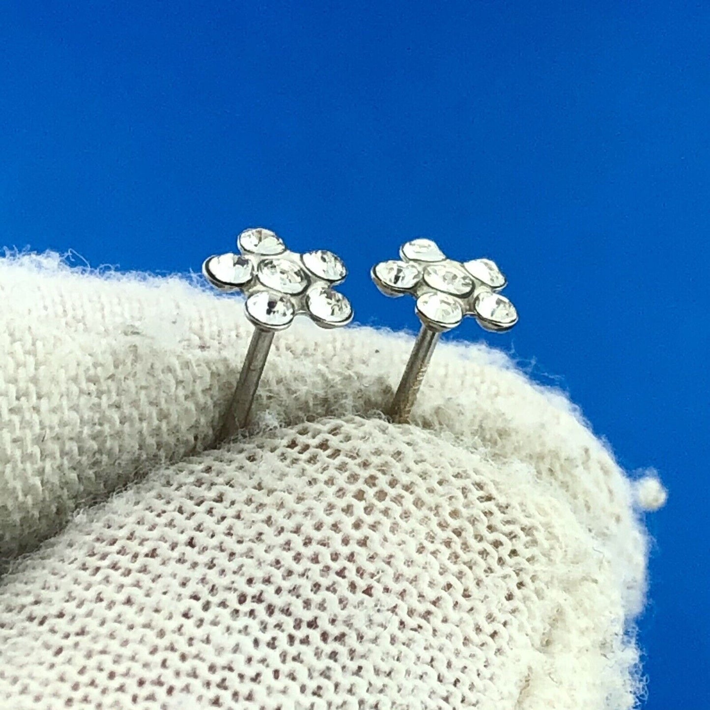 Vintage 14K White Gold Rhinestone Petite Flower Starter Stud Earrings