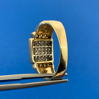 14K Yellow Gold Pave Princess Diamond Square Top Statement Unisex Cocktail Ring