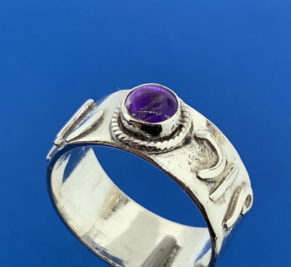 Designer Sterling Silver 925 Amethyst Cabochon February Band Cocktail Ring