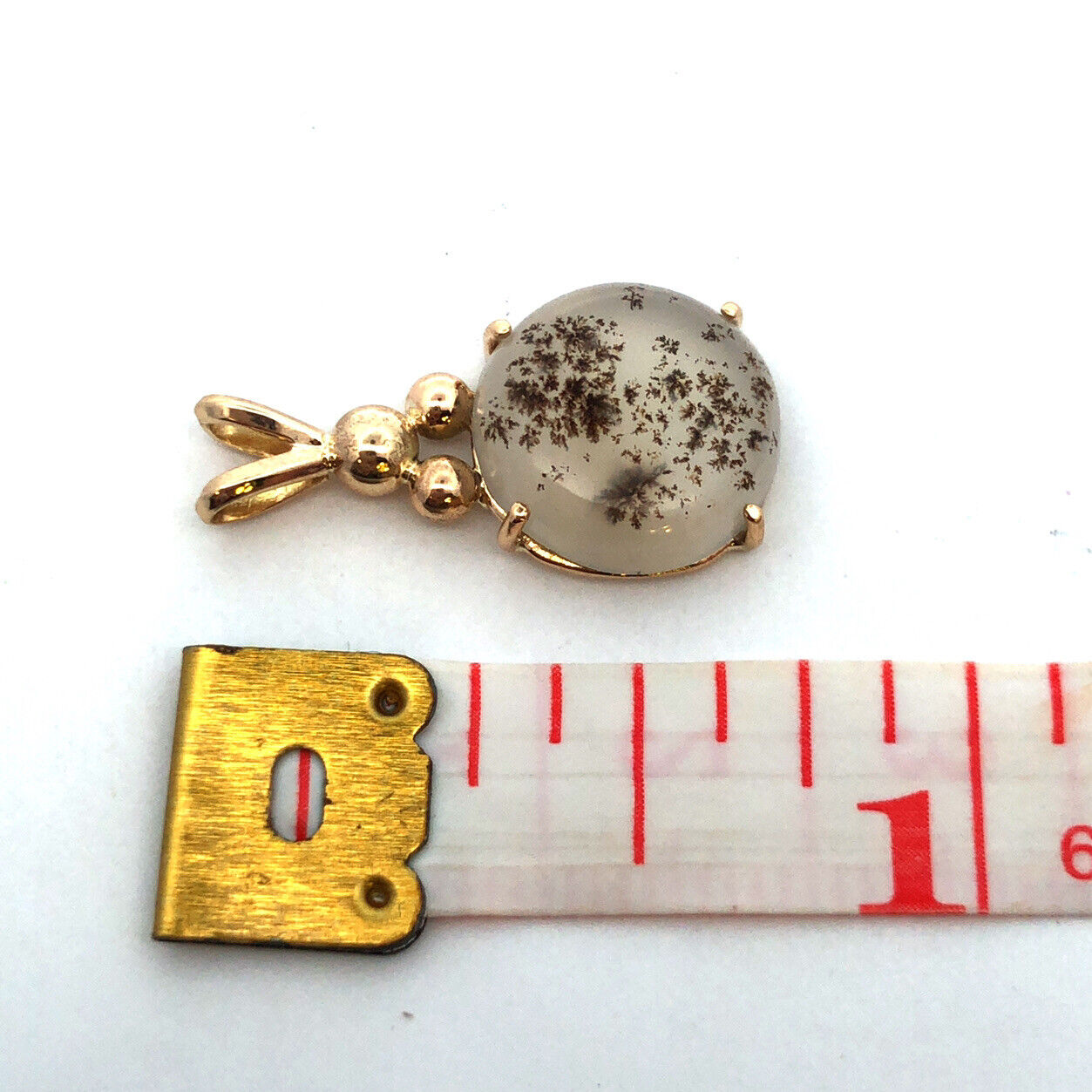 Estate Unique 14KT Yellow Gold Round Grey Rutilated Quartz Pendant