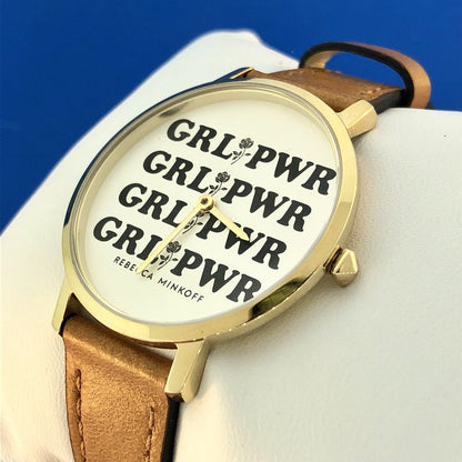Rebecca Minkoff GRL PWR Girl Power Leather Strap Women's Designer Watch In Box