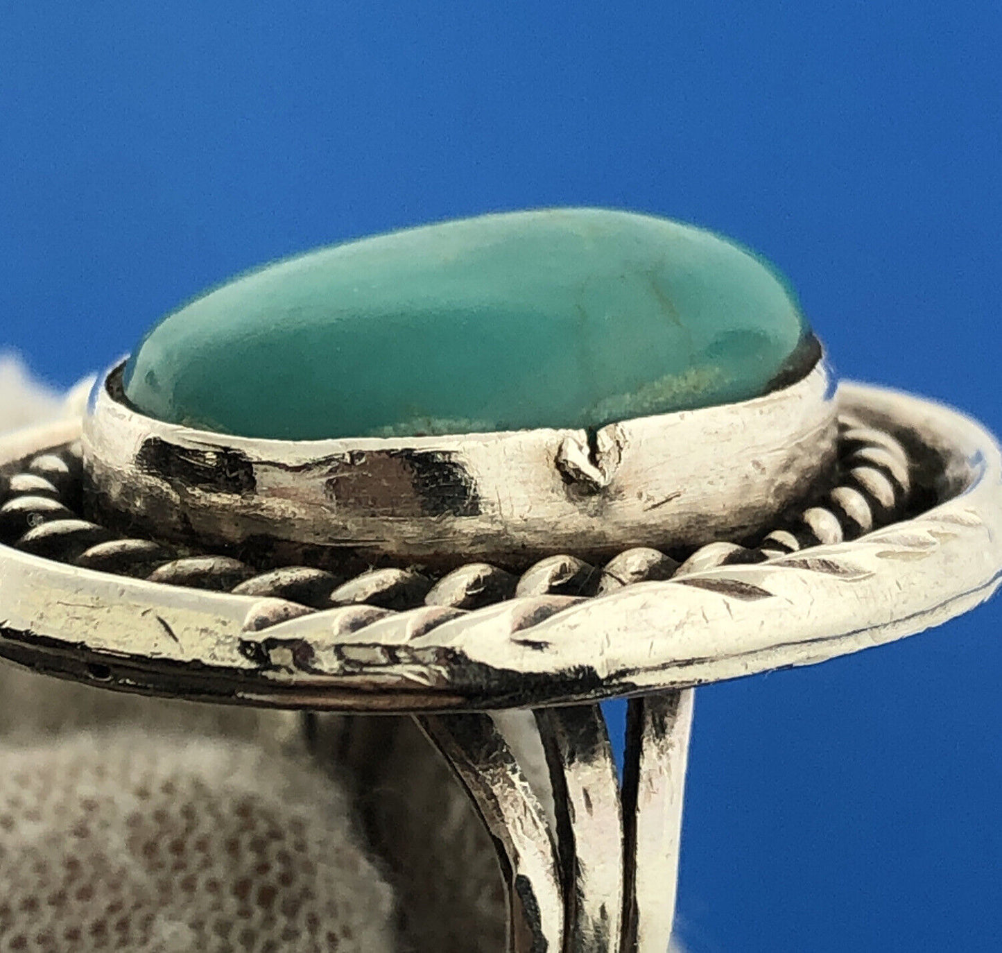 Estate Native American 925 Sterling Silver Turquoise Cabochon Statement Ring