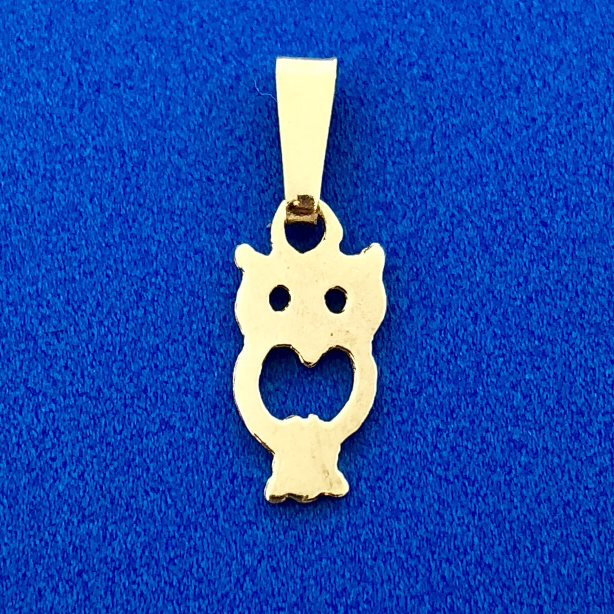Designer 14K Yellow Gold Textured Owl Heart Cut Out Charm Pendant