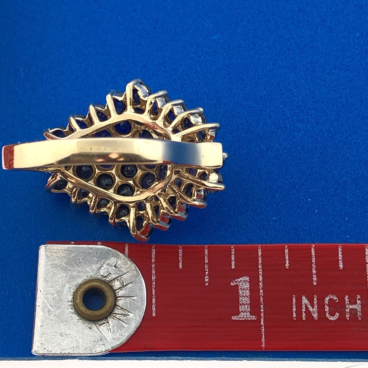 Modernist 10K Yellow Gold Sapphire Cluster September Anniversary Dome Ring