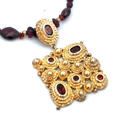 Vintage 925 Sterling Silver Gold Vermeil Amethyst Beaded Garnet Necklace