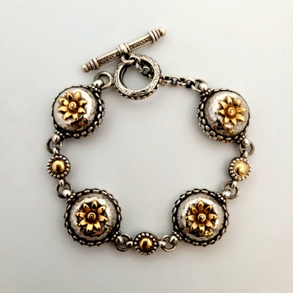 Konstantino 925 Sterling Silver 18K Yellow Gold Floral Station Chain Bracelet