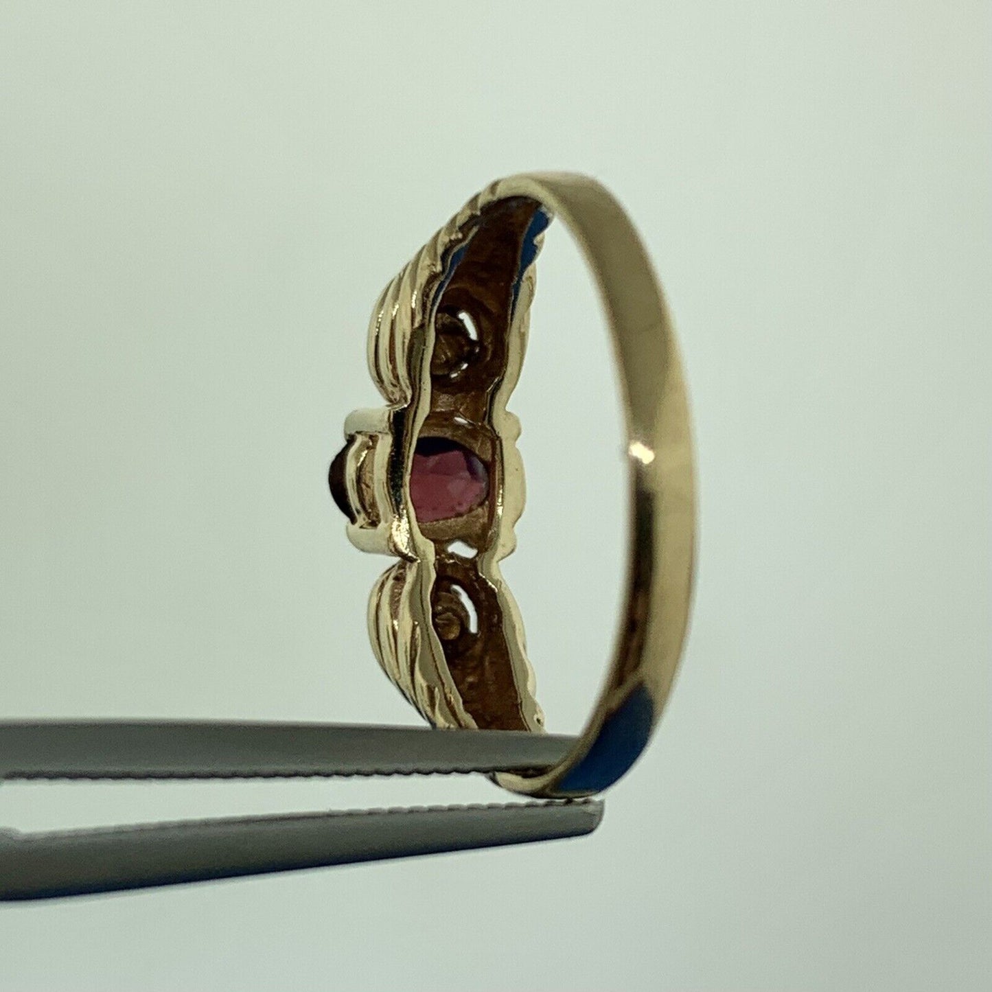 Designer 14K Yellow Gold Oval Garnet Diamond Accent Egyptian Style Ring