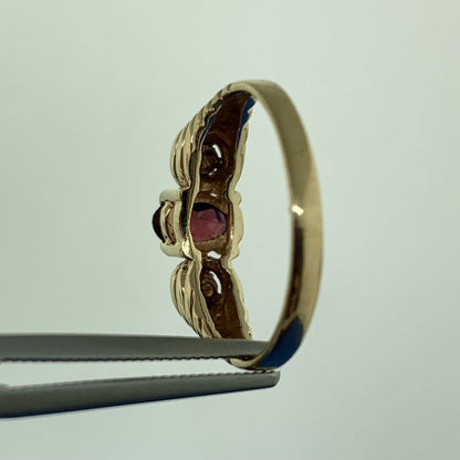 Designer 14K Yellow Gold Oval Garnet Diamond Accent Egyptian Style Ring