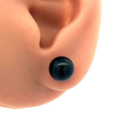Gorgeous 14k Yellow Gold Onyx Black Sphere Bead Stud Earrings w/ Friction Backs