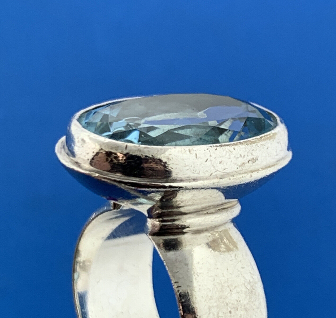 925 Sterling Silver Designer Blue Topaz Solitaire December Anniversary Ring