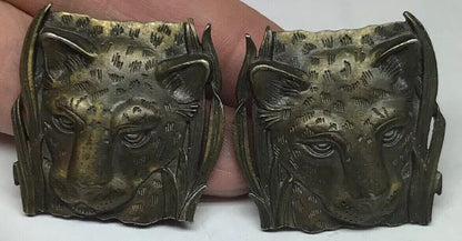 Vintage Jonette Jewelry JJ 3D Textured Leopard Head Bronze Tone Metal Earrings