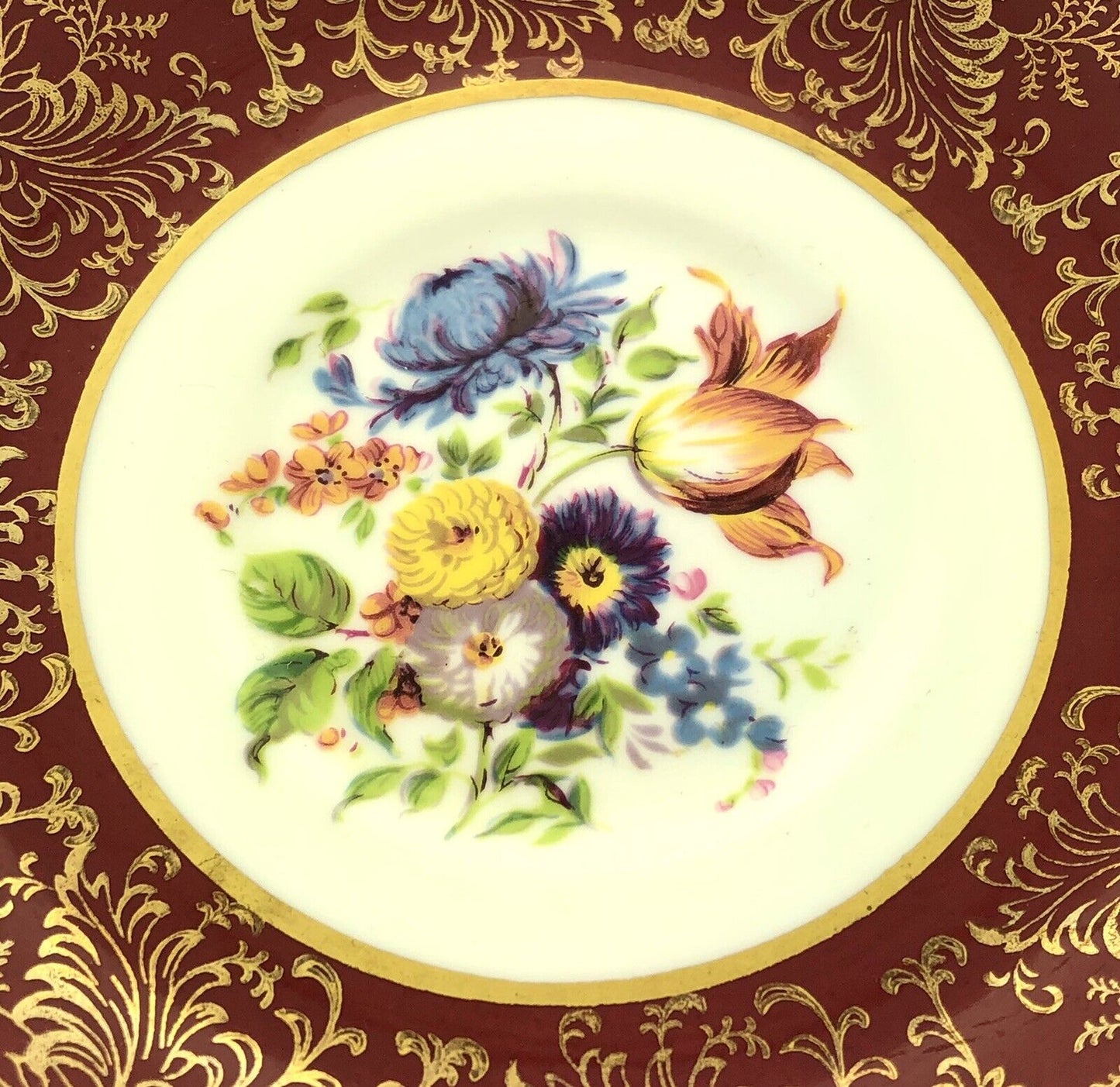 Paragon By Appointment English Bone Burgundy Gold Floral Tea Cup/Saucer