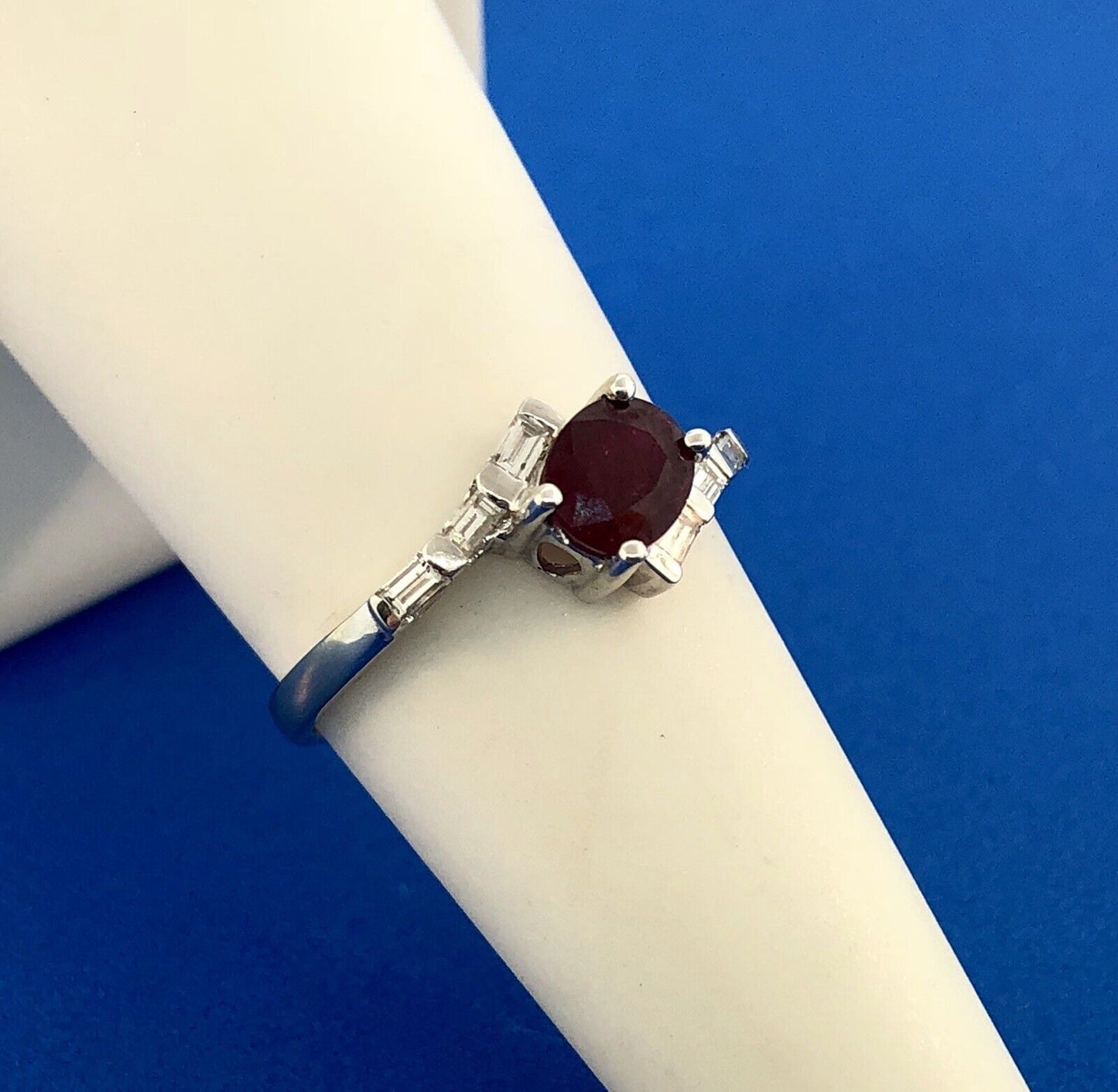 Estate Designer 14K White Gold Ruby Diamond July Anniversary Bypass Ring