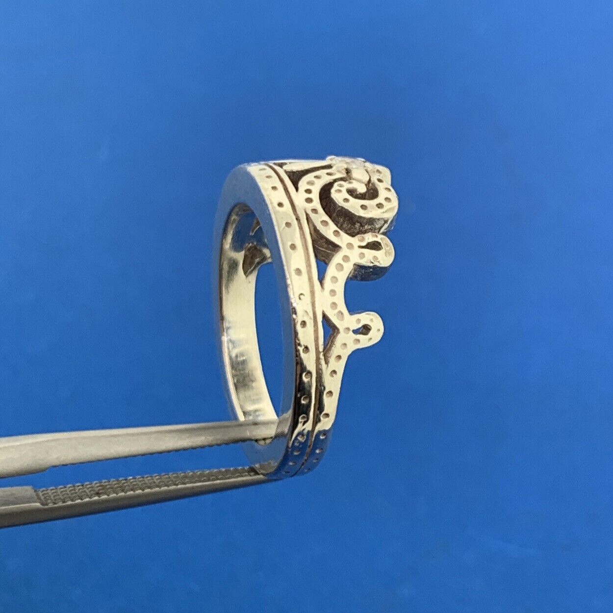 Retro Sterling Silver 925 Cubic Zirconia CZ  Princess Queen Diva Crown Band Ring