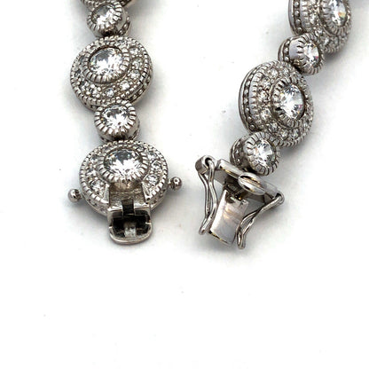 Designer R 925 Sterling Silver Round Cubic Zirconia CZ Retro Tennis Bracelet