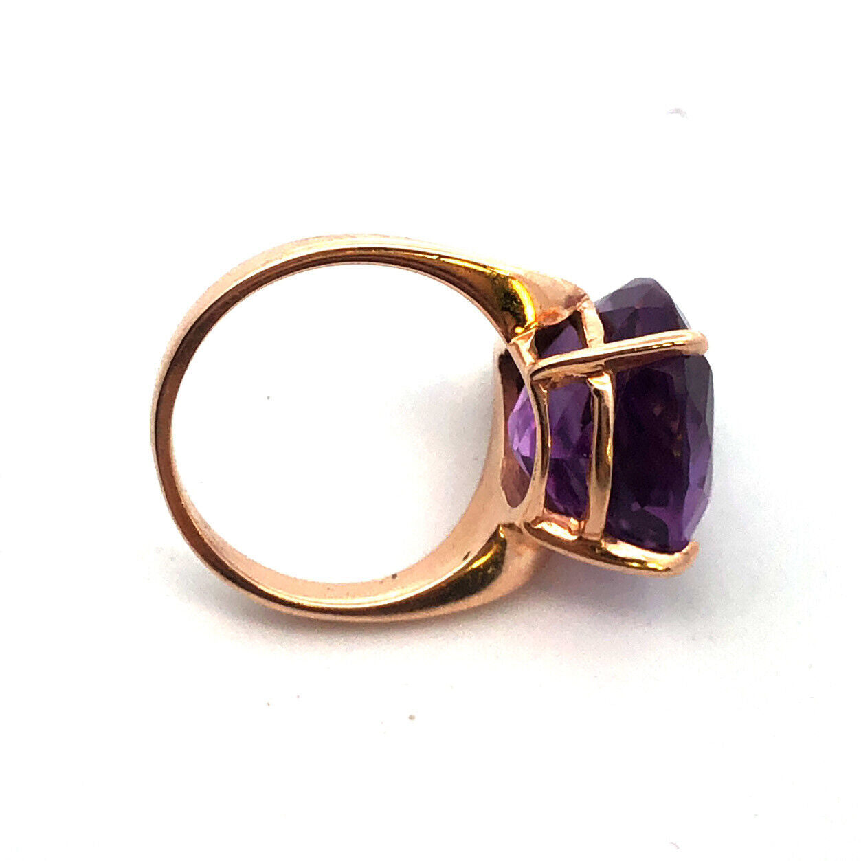 14K Yellow Gold Pear Cut Amethyst Solitaire Statement February Anniversary Ring