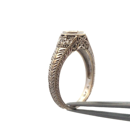 14k White Gold Round Solitaire Diamond W/Accents Art Deco Engagement Ring