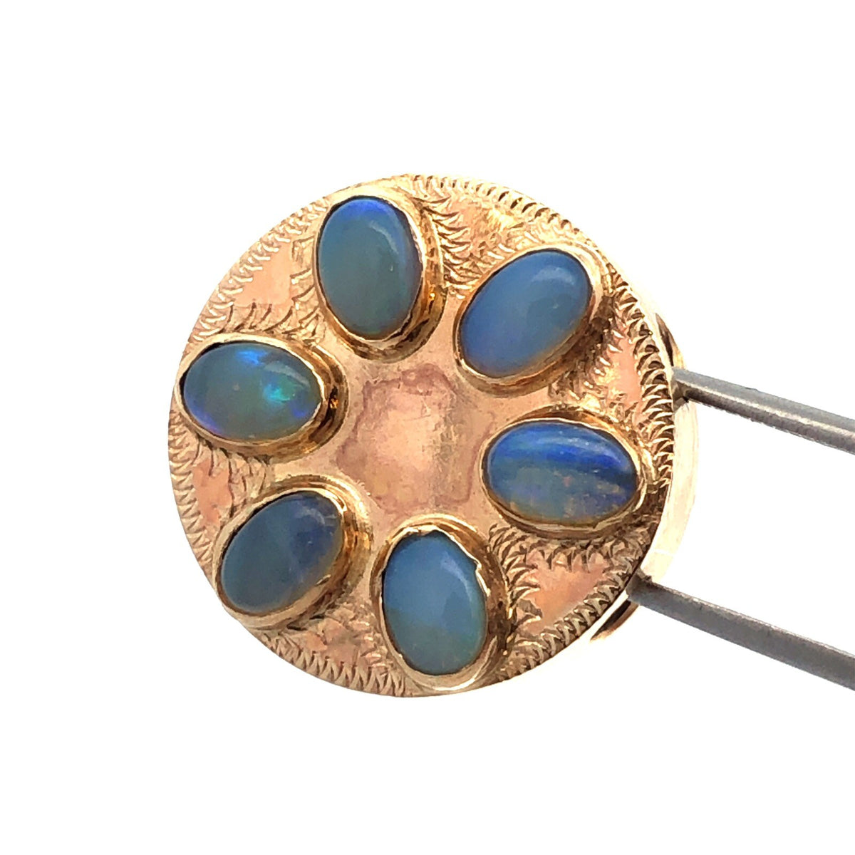 Vintage 10K Yellow Gold Oval Opal Cabochon Floral Cluster Slide Bracelet Charm