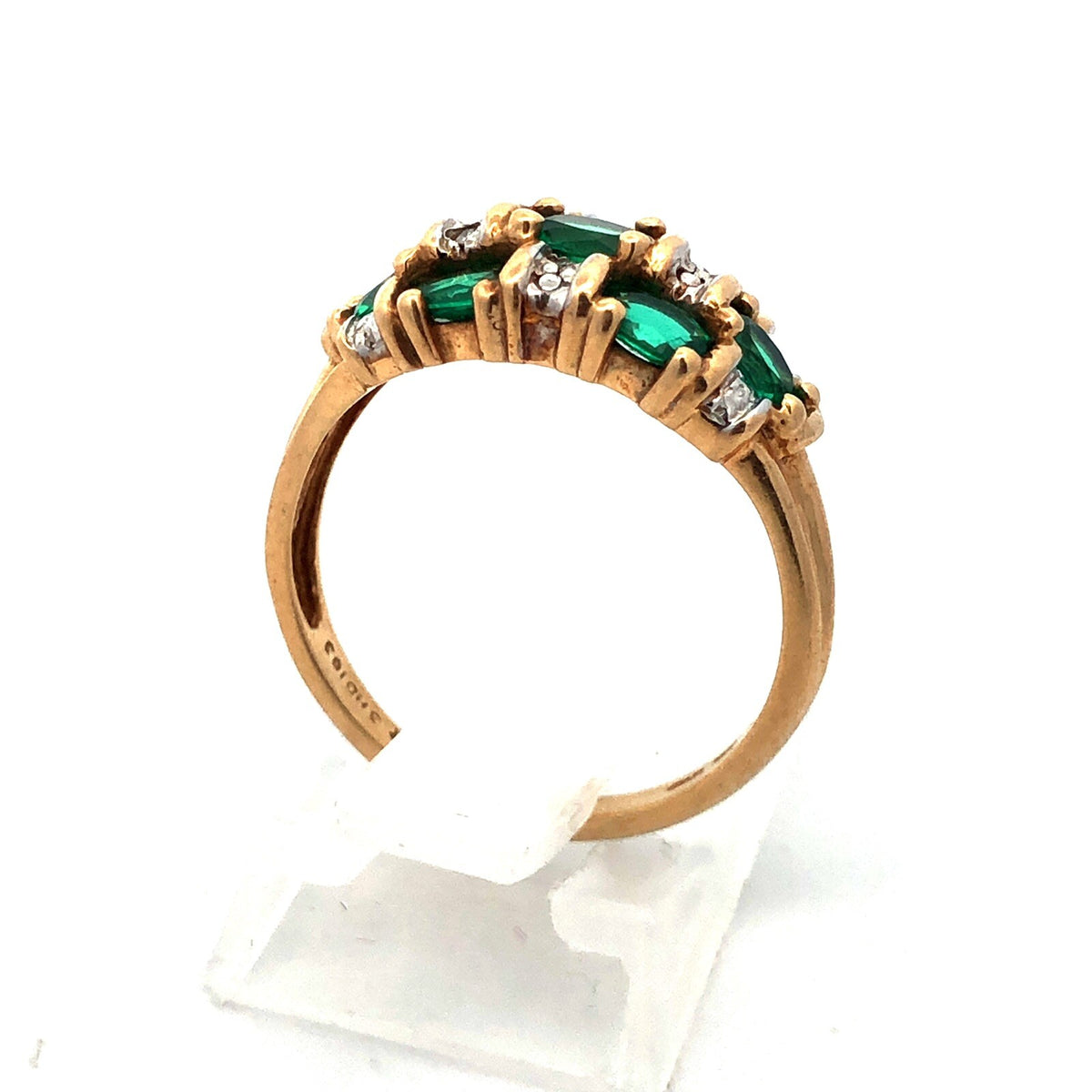 Designer 14K Yellow Gold Oval Emerald Diamond Accented Dome Cocktail Ring
