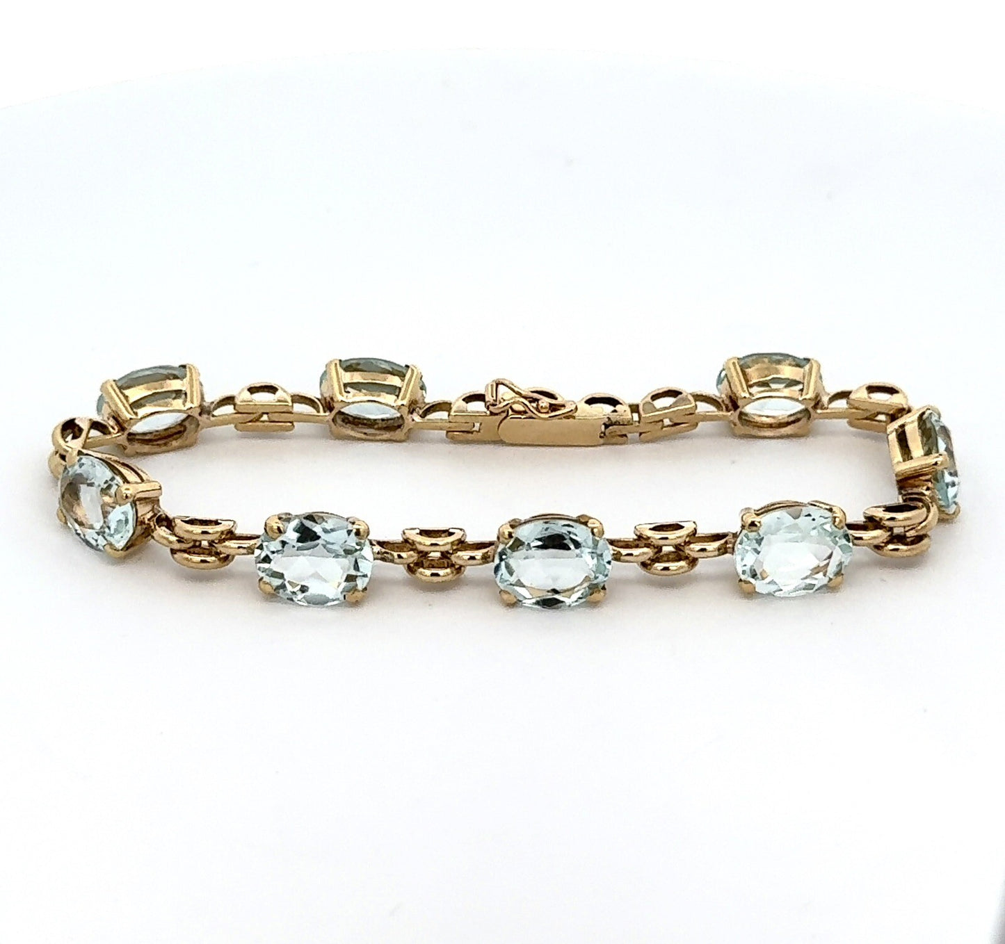 Gorgeous 18k Yellow Gold Oval Aquamarine March Anniversary Tennis 7” Bracelet