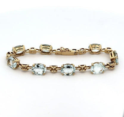 Gorgeous 18k Yellow Gold Oval Aquamarine March Anniversary Tennis 7” Bracelet