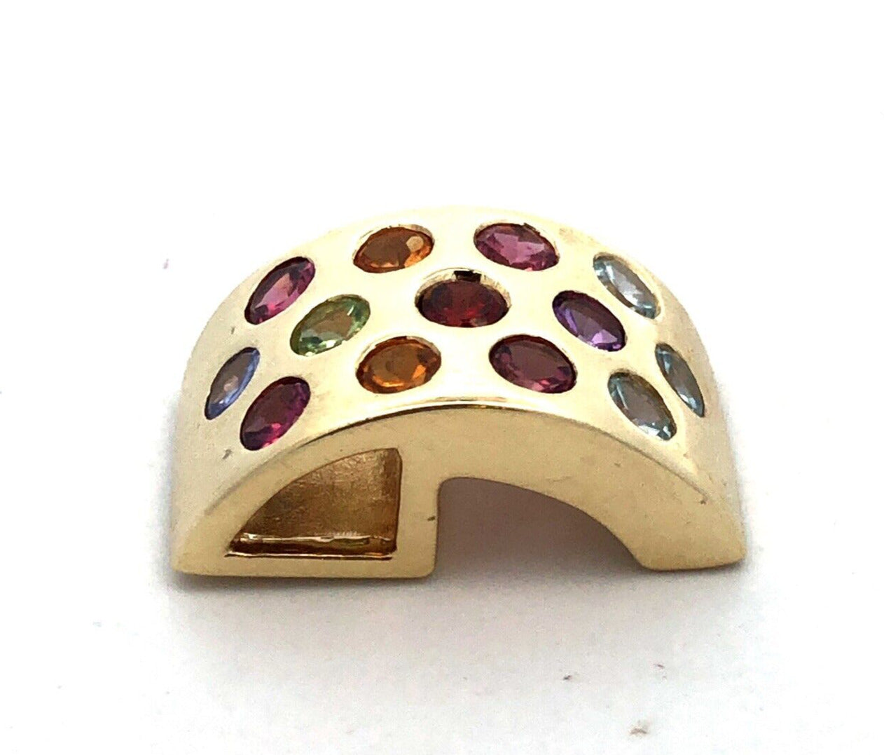 Designer 14K Yellow Gold Round Multi-Gemstone Rectangle Modernist Pendant