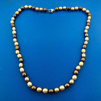 Retro Designer 925 Sterling Silver Bronze Champagne Oval Pearl Choker Necklace