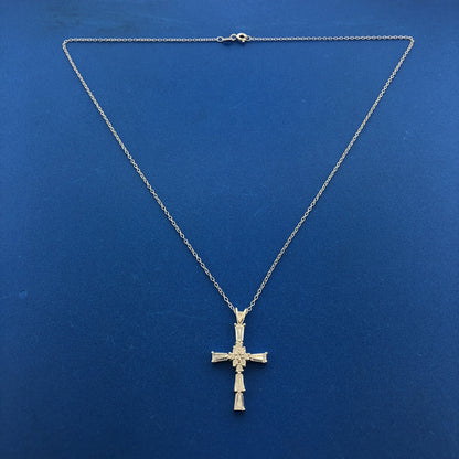 Designer 925 Sterling Silver Cubic Zirconia CZ Communion Bridal Cross Necklace