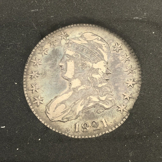 1821 Capped Bust Silver Half Dollar 50c Lettered Edge Ungraded XF Details Coin