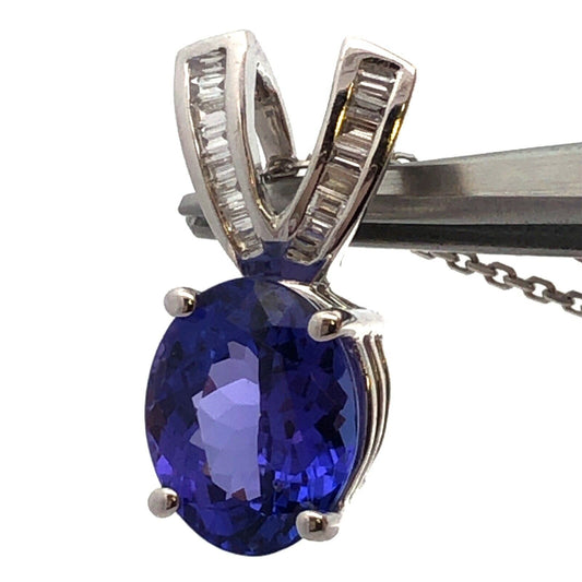 Designer 14K White Gold Oval Purple Tanzanite Diamond Accented Pendant Necklace