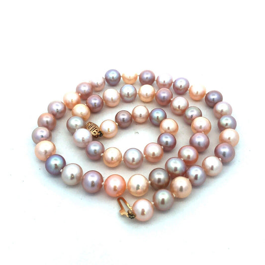 Designer 14K Yellow Gold Pink Round Pearl Beaded Necklace