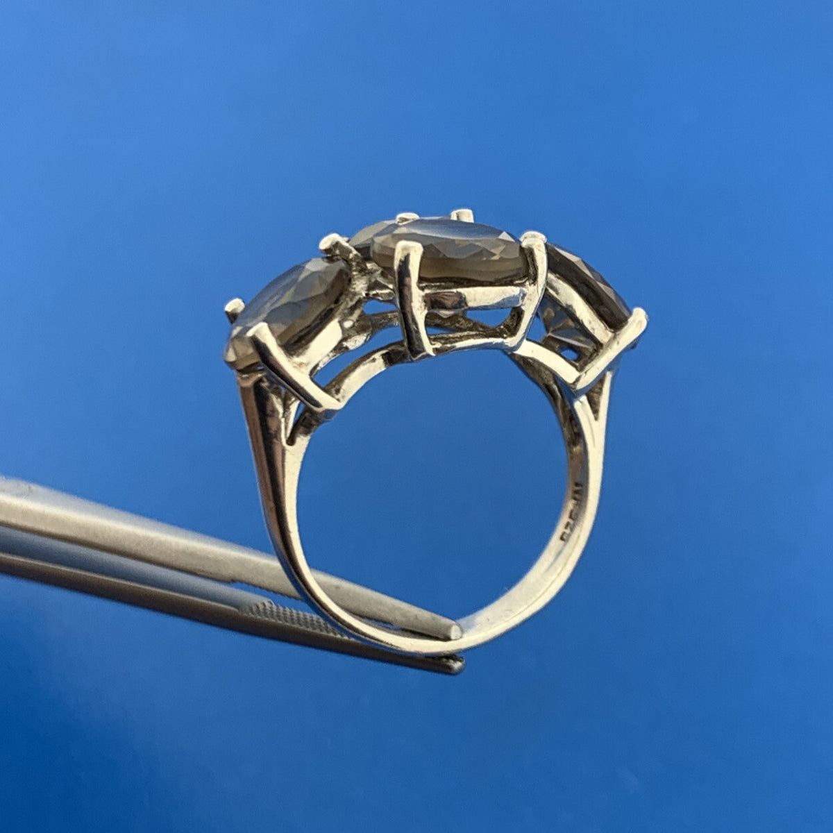 Designer NF 925 Sterling Silver Smoky Quartz Statement Cocktail Ring