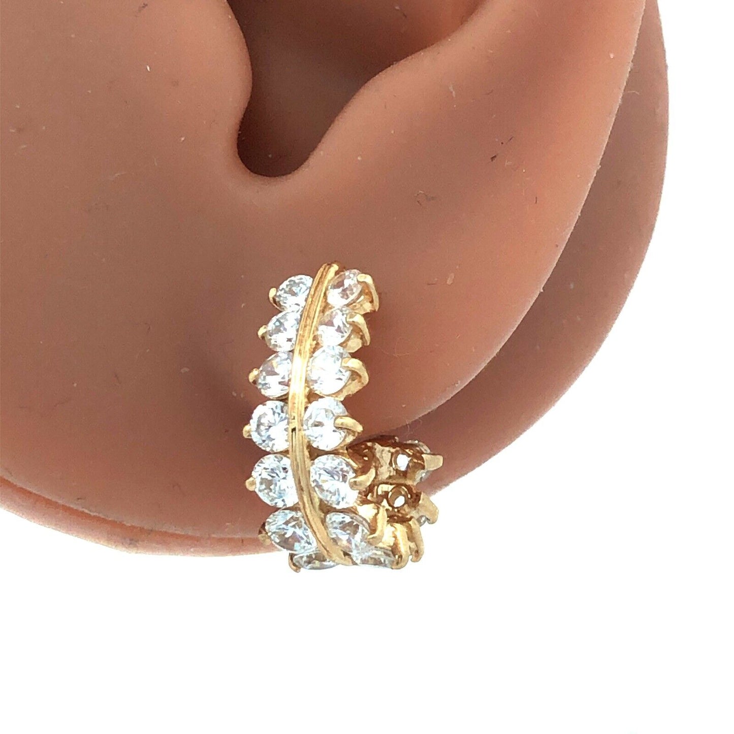 14K Yellow Gold Round Cubic Zirconia Statement Half-Hoop Stud Earrings