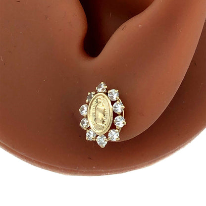 Designer GE 14K Yellow Gold Cubic Zirconia Our Lady Guadeloupe Stud Earrings