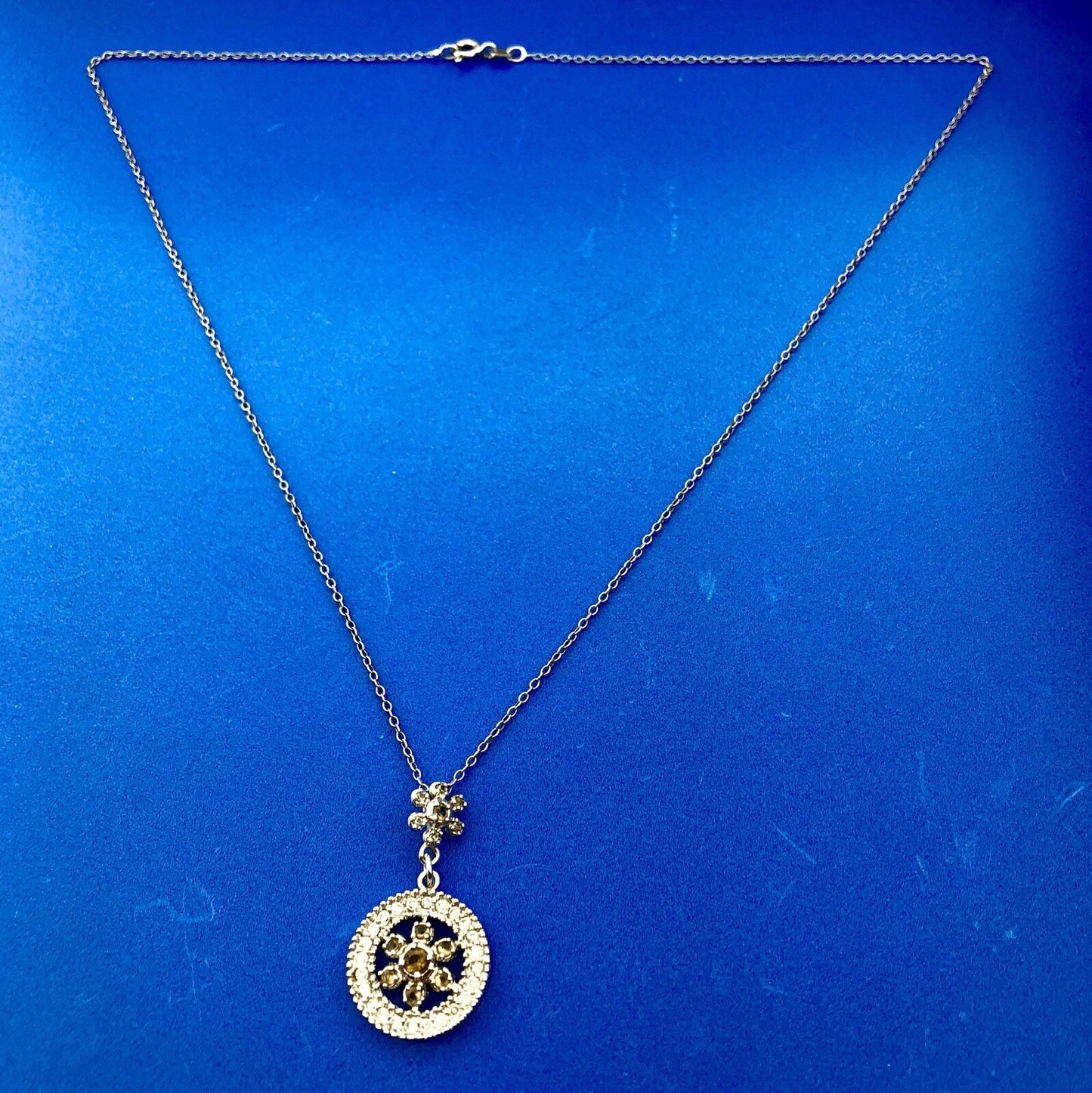 Designer 925 Sterling Silver Topaz Diamond Floral Double Drop Pendant Necklace