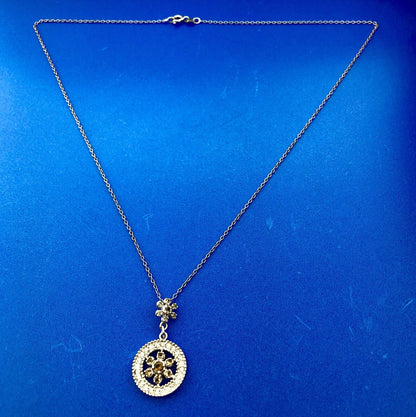 Designer 925 Sterling Silver Topaz Diamond Floral Double Drop Pendant Necklace