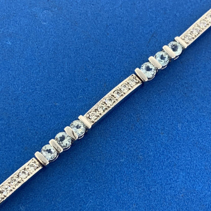 Designer 925 Sterling Silver Blue Topaz Cubic Zirconia Accented Tennis Bracelet