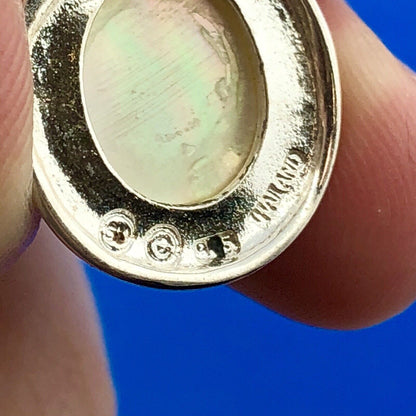 Designer SU 925 Sterling Silver Mother Of Pearl Oval Disc Drop Dangle Earrings