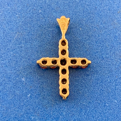 Designer HN 10K Yellow Gold Round Red Garnet Petite Cross Pendant