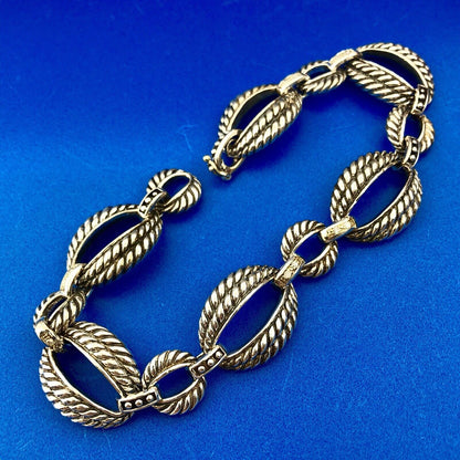 Designer 925 Sterling Silver 14K Gold Diamond Ribbed Cable Link Tennis Bracelet